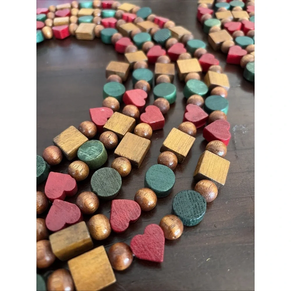 Vintage Wood Bead Garland Christmas Tree Mantle X 2 Each Strand 112